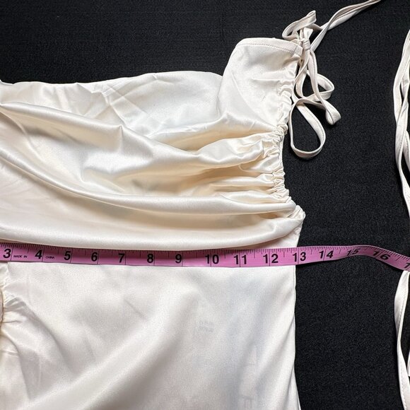 NWT ZEMETA Sports Line Women Cowl Neck Mini Dress Satin Sz XS Ivory Sexy 4-2 - Picture 12 of 14